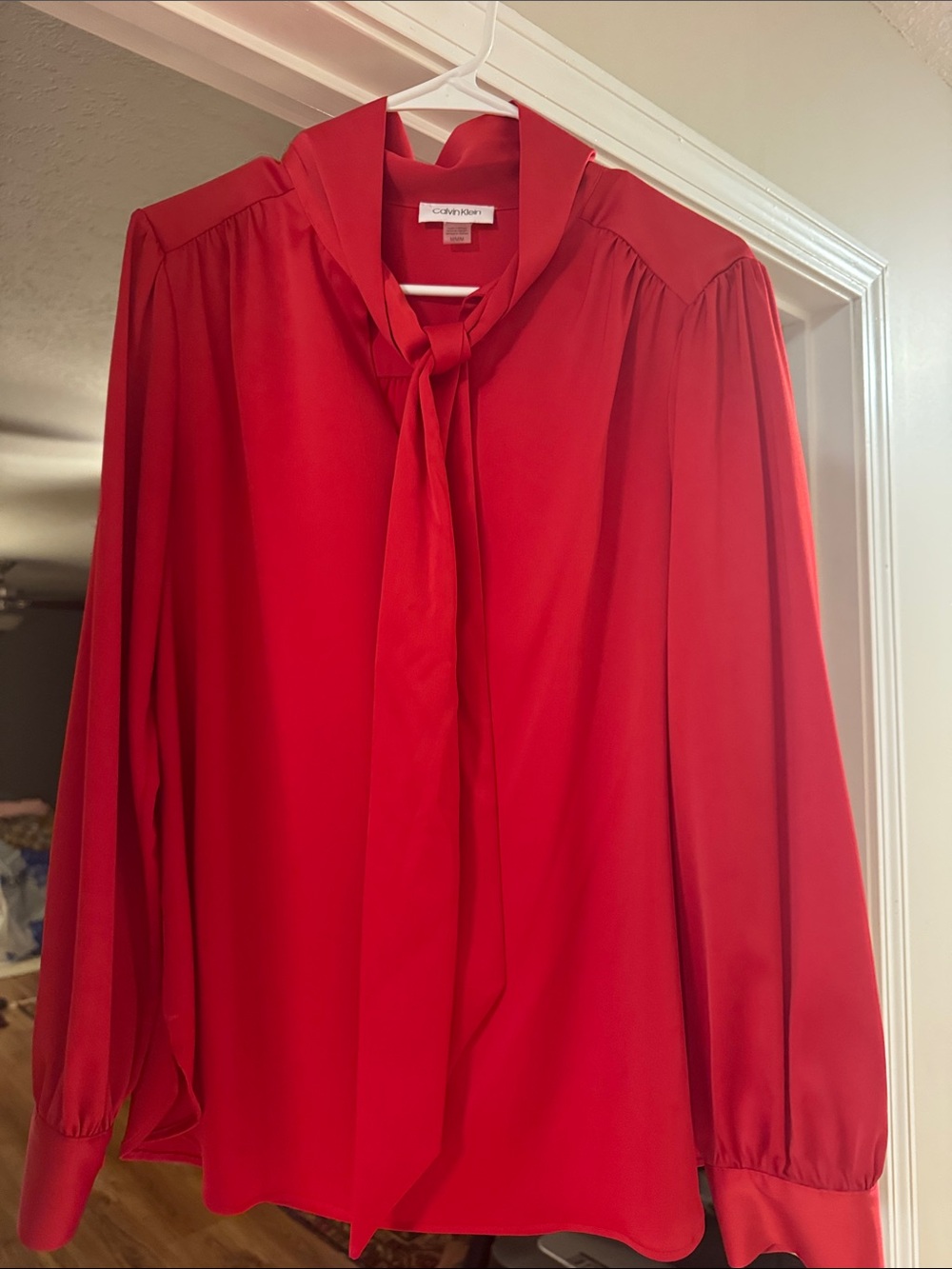 Calvin Klein Vibrant Red Tie-Neck Blouse